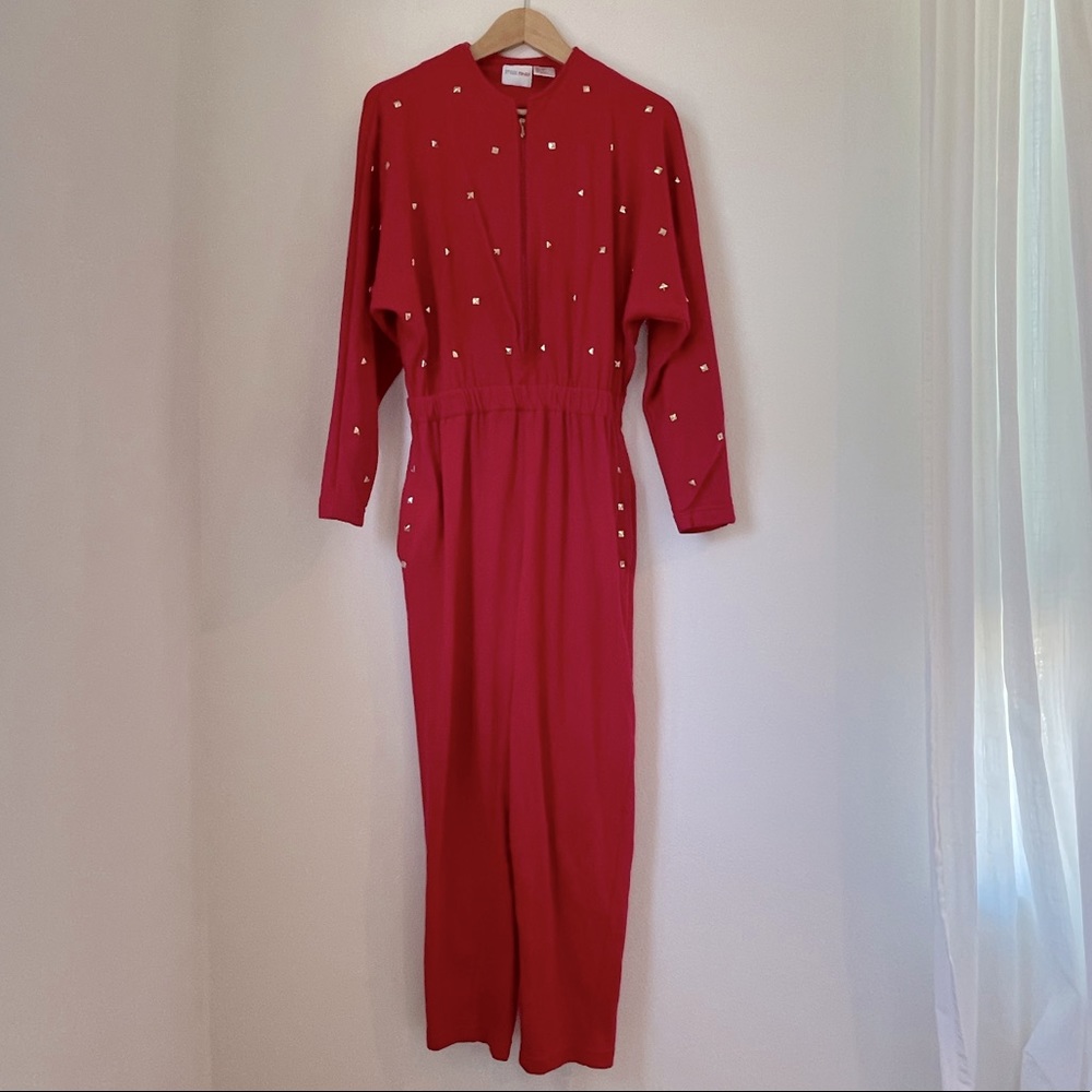 Vintage Red Jumpsuit w/ Gold Embellishments - Size S